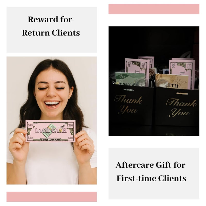 Mocomfor Loyalty Cards for Business Lashes, Lash Aftercare Kit Inserts Coupon Voucher Clients Gifts Reward Discount Cards for Eyelash Extension Business, pink 50pcs - Image 4